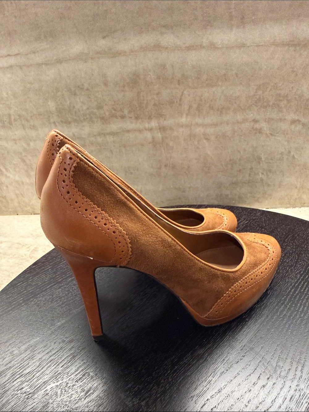 Ralph Lauren Brown Suede & Leather Brogue High Heels - Picture 5 of 6